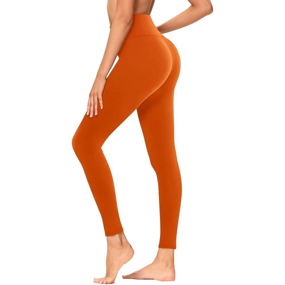 Women's Neon Orange Soft Opaque Slim Tummy Control Printed High Waisted Leggings